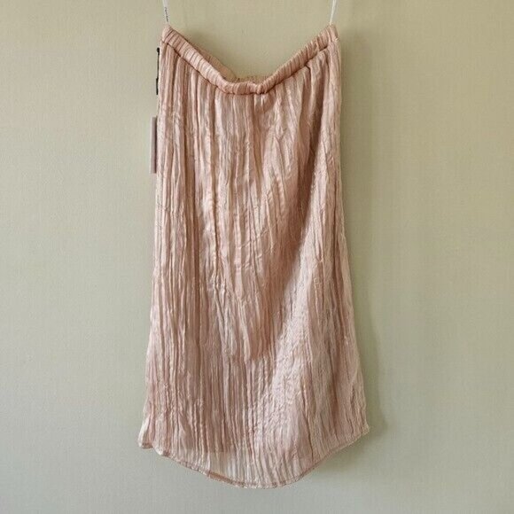 Calvin Klein Skirt Womens M Metallic Gold Shimmery Crinkle Pleated Midi Pull On - Picture 2 of 15